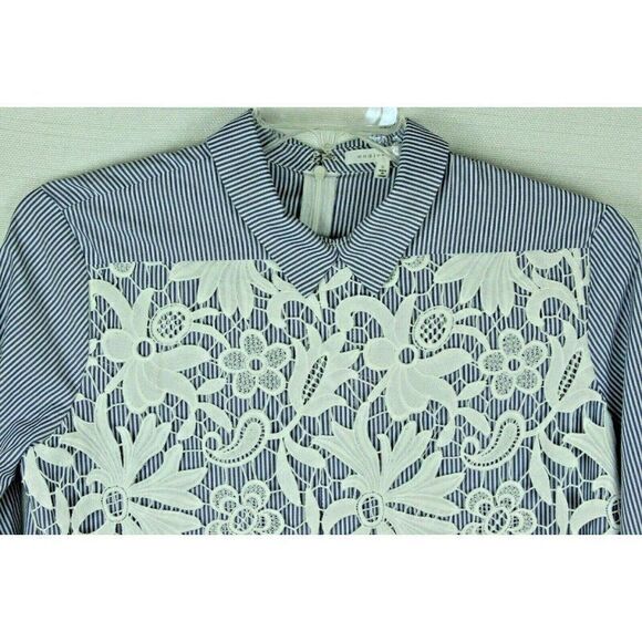 Endless Rose Womens Top Button Down Small Striped Lace Floral - Picture 2 of 8